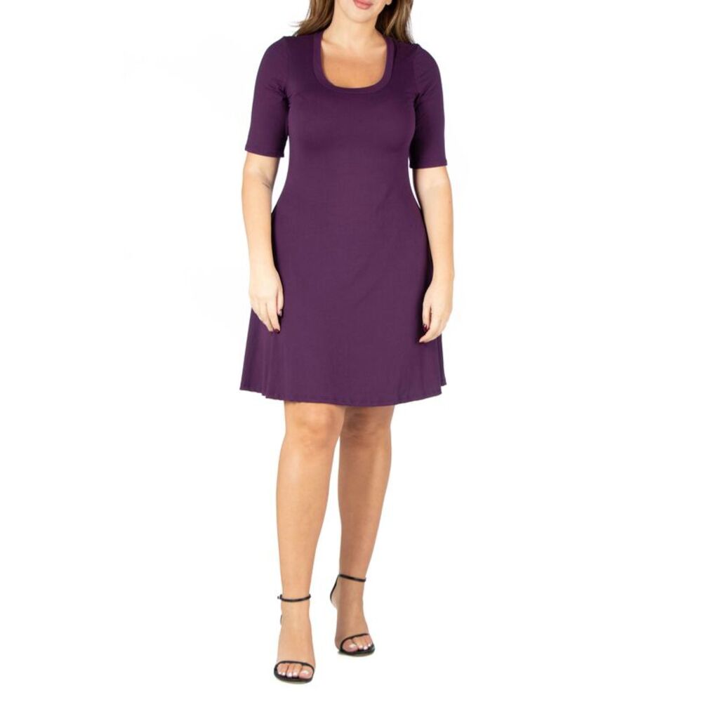 Womens Plus Size Fit Flare Elbow Sleeves Dress